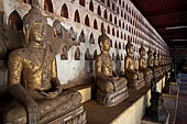 Vientiane, Laos - Wat Si Saket, The gallery around the sim houses thousands of Buddha statues in various mudras, dating  from the 16th century. 